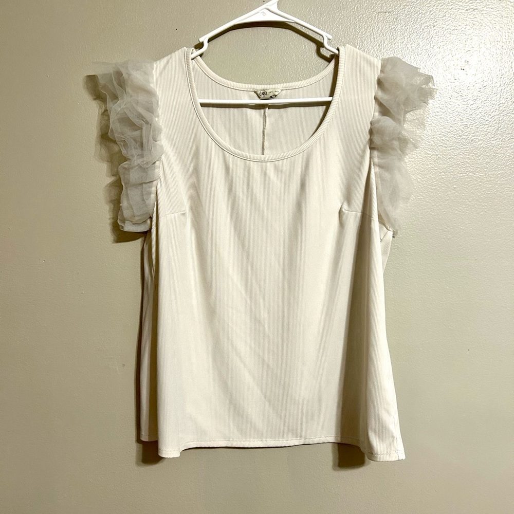 Off White Ruffle Sleeves Top